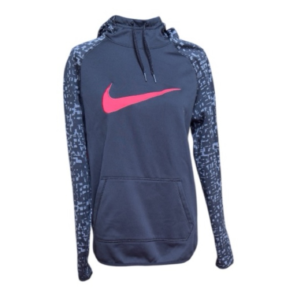 Nike Black Hoodie with Pink Swoosh and Patterned‎ Sleeves sz Medium